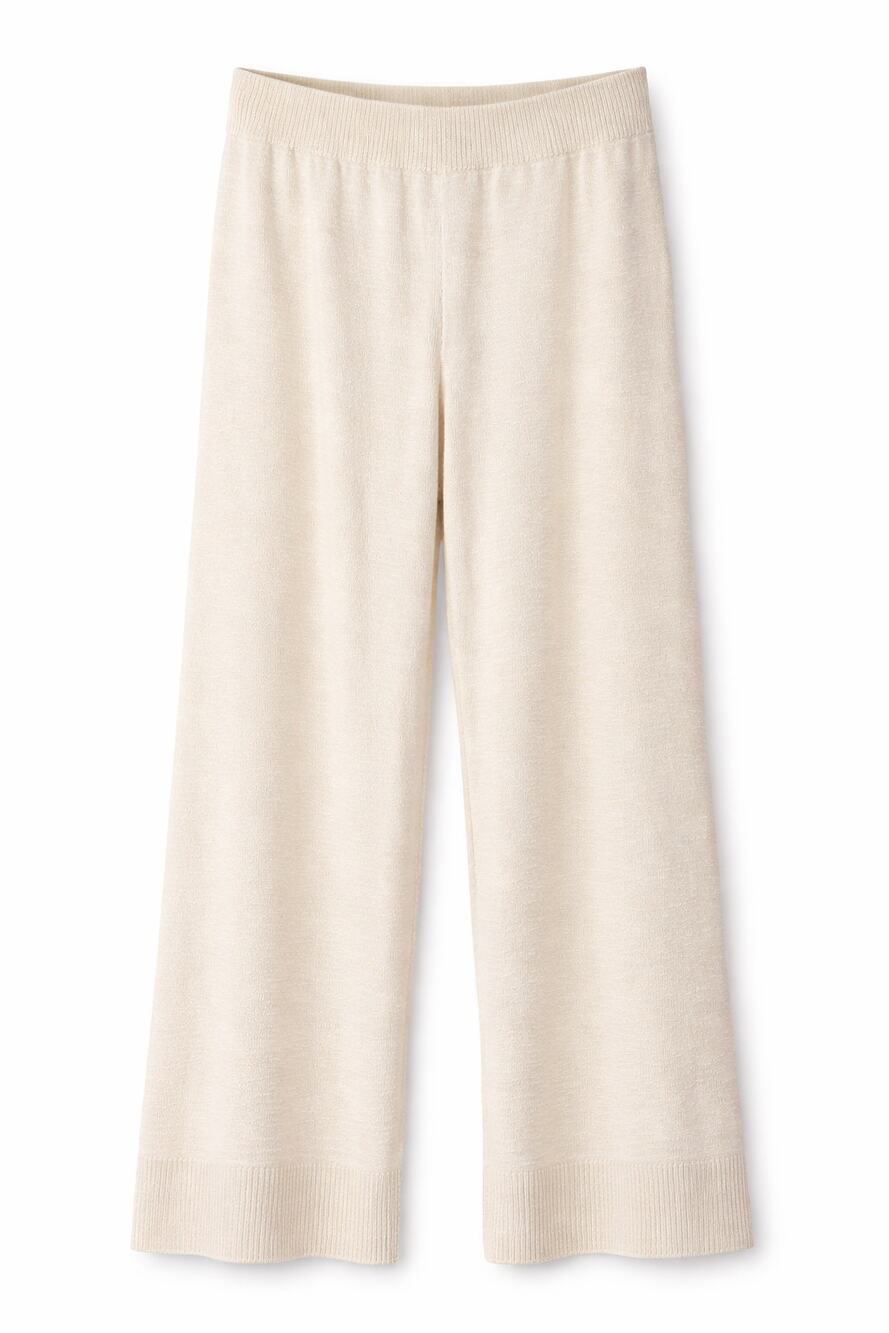 FP Beach Cream Knit Wide Leg Lounge Pants Pull On Linen Blend Small